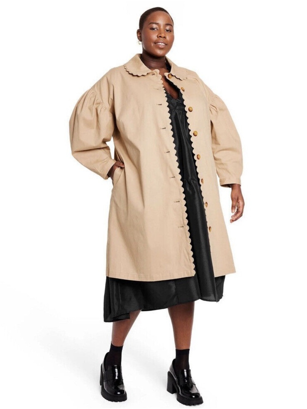 Kika Vargas Cotton Scallop Edge Trench Coat